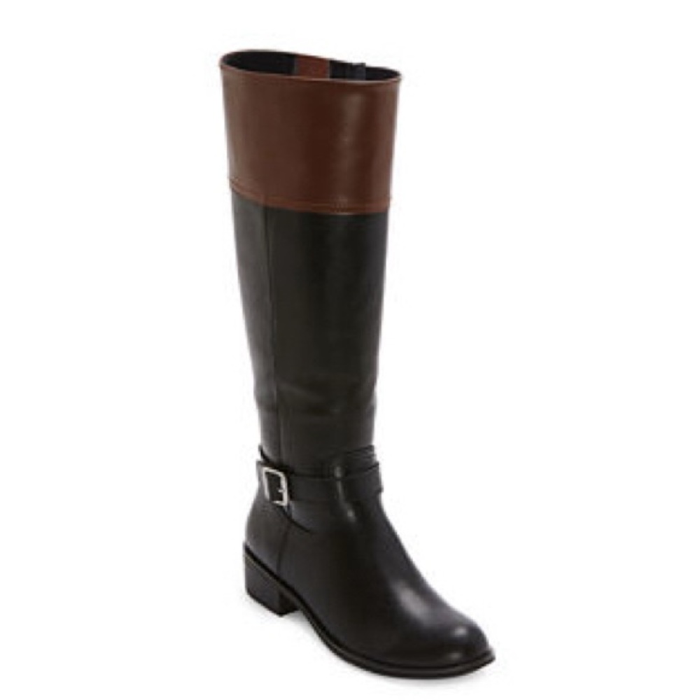 NIB St John's Bay Women's Danwood Block Heel Riding Boots. Size 7.5M Black Brown